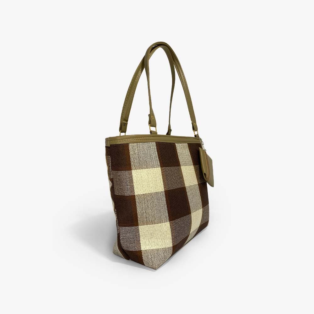 Zenve Check Pattern Tote Bag Maroon