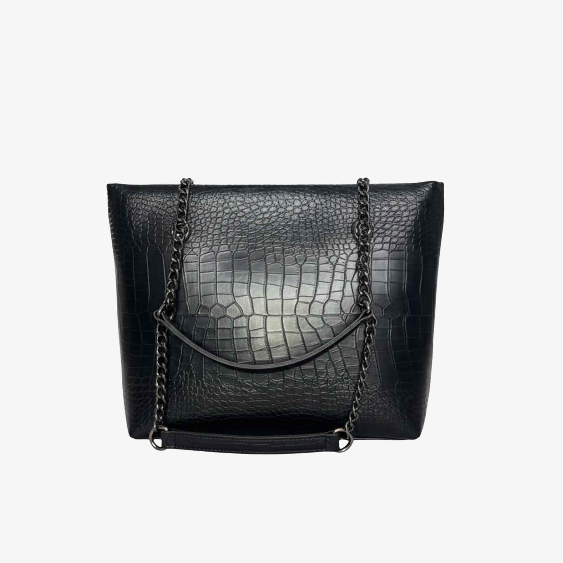 Premium Croco Leather Tote Bag Black