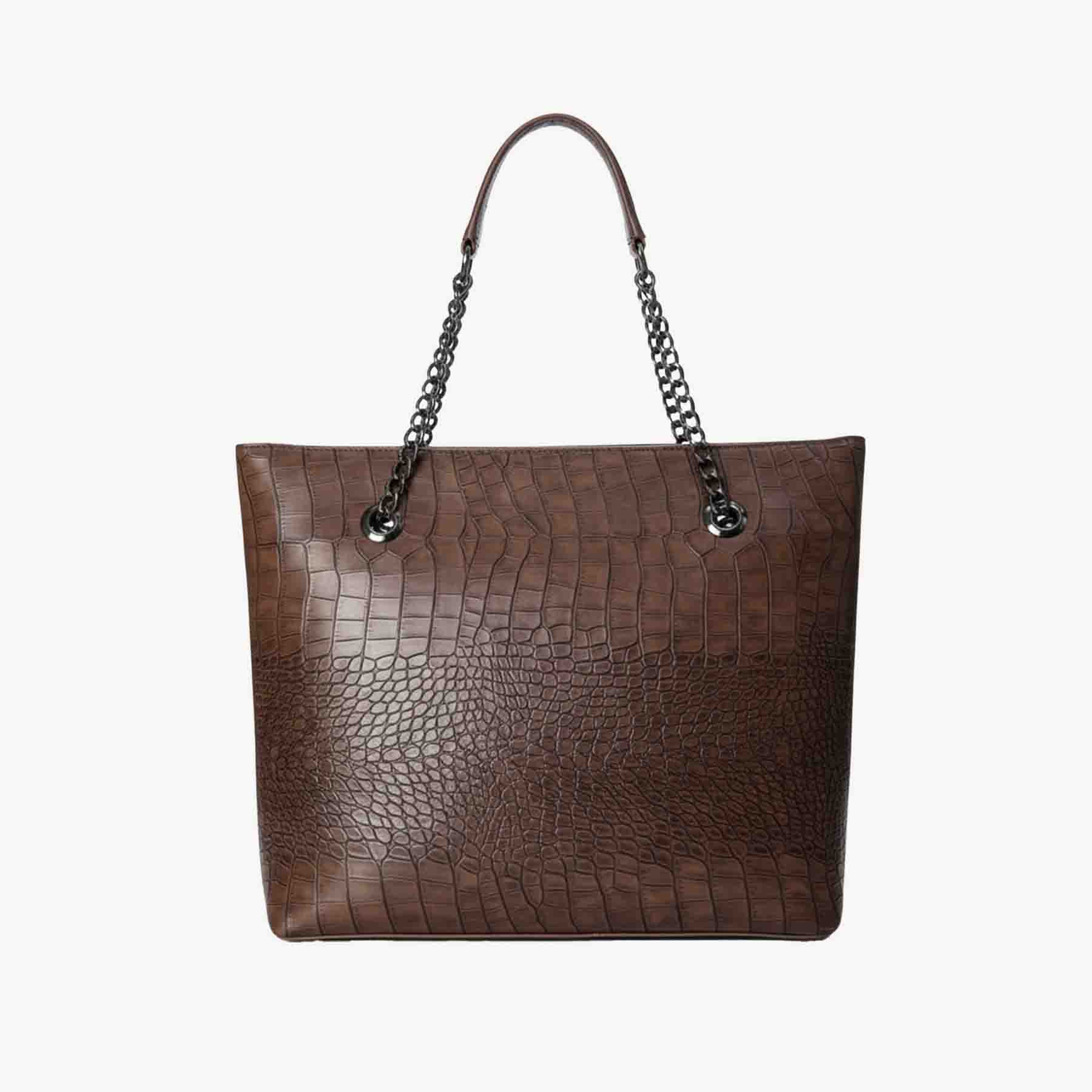 Premium Croco Leather Tote Bag Dark Brown
