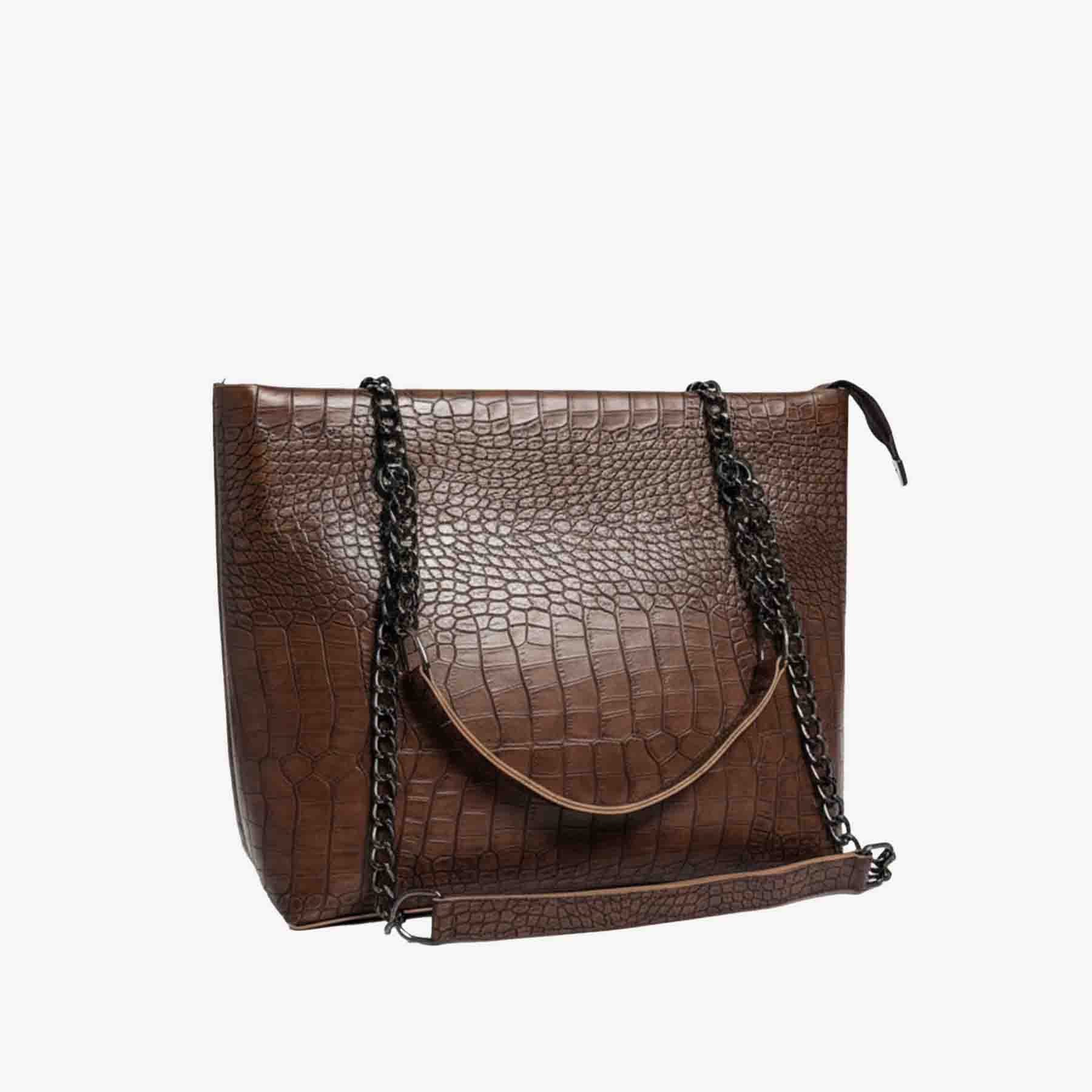 Premium Croco Leather Tote Bag Dark Brown