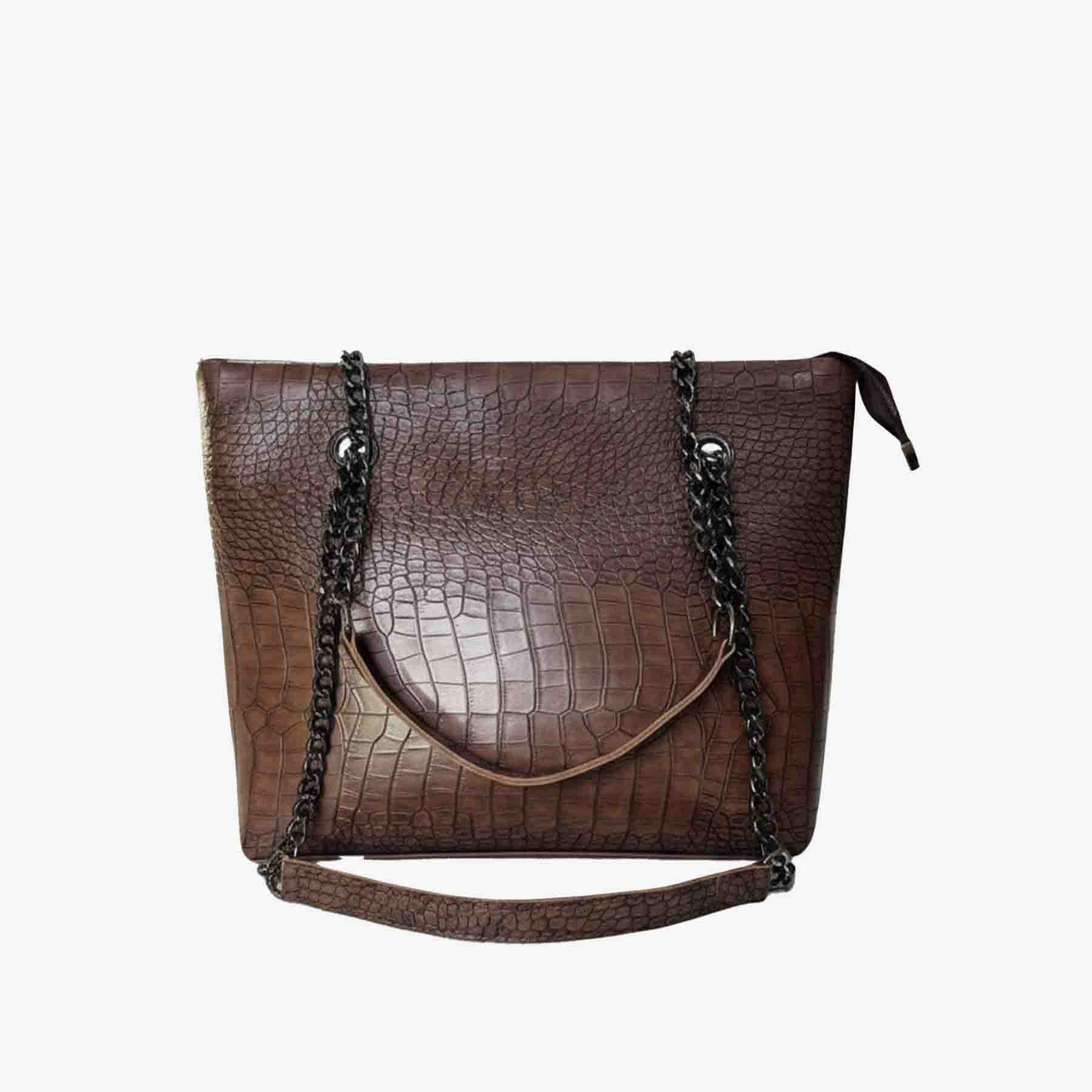 Premium Croco Leather Tote Bag Dark Brown