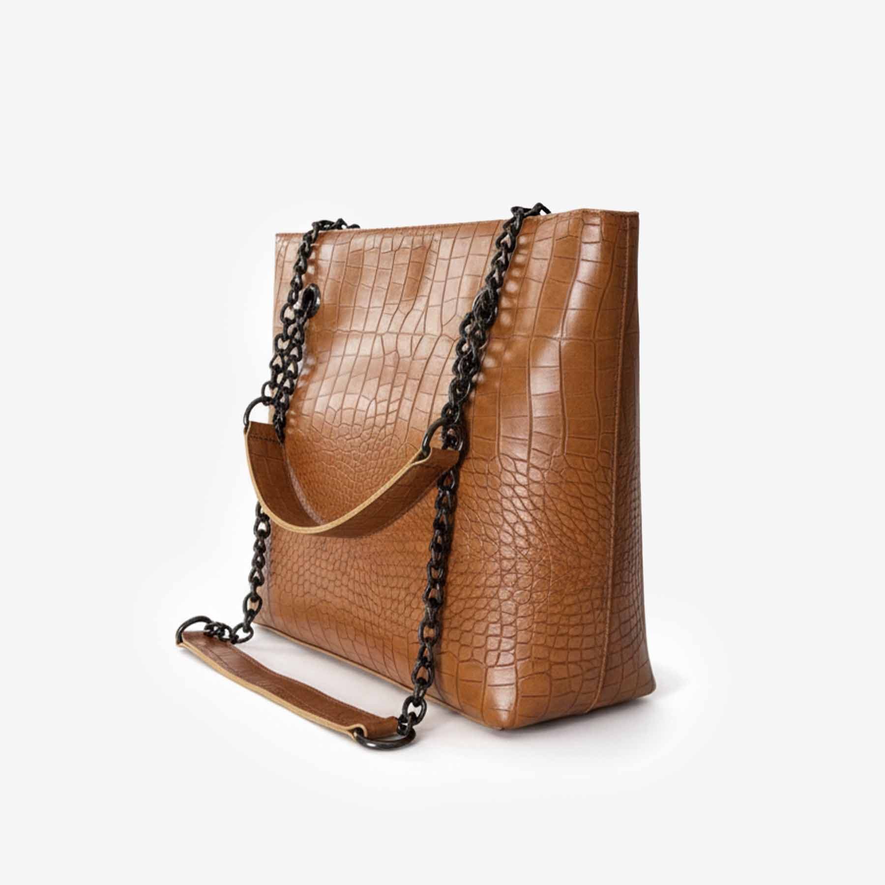 Premium Croco Leather Tote Bag Light Brown