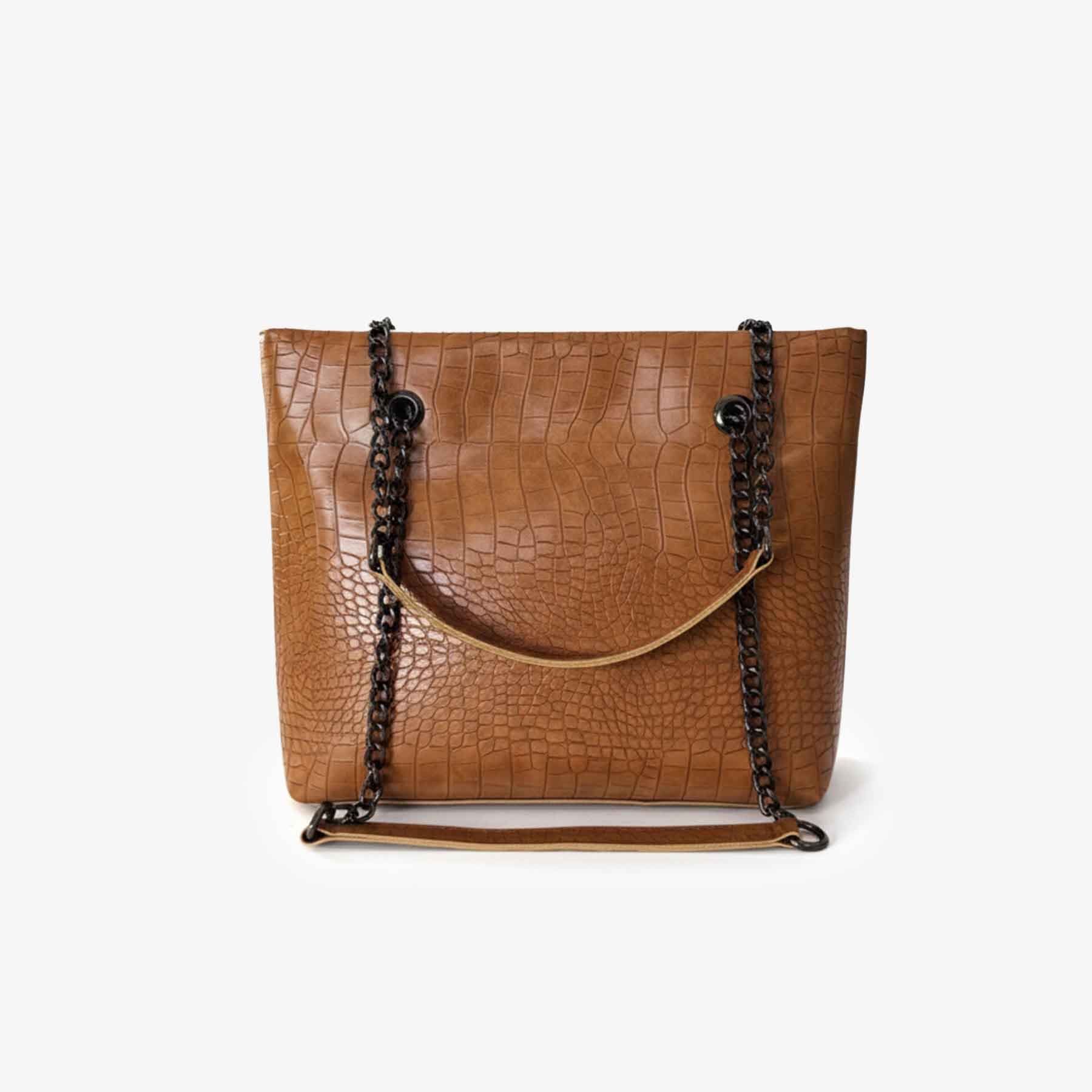 Premium Croco Leather Tote Bag Light Brown