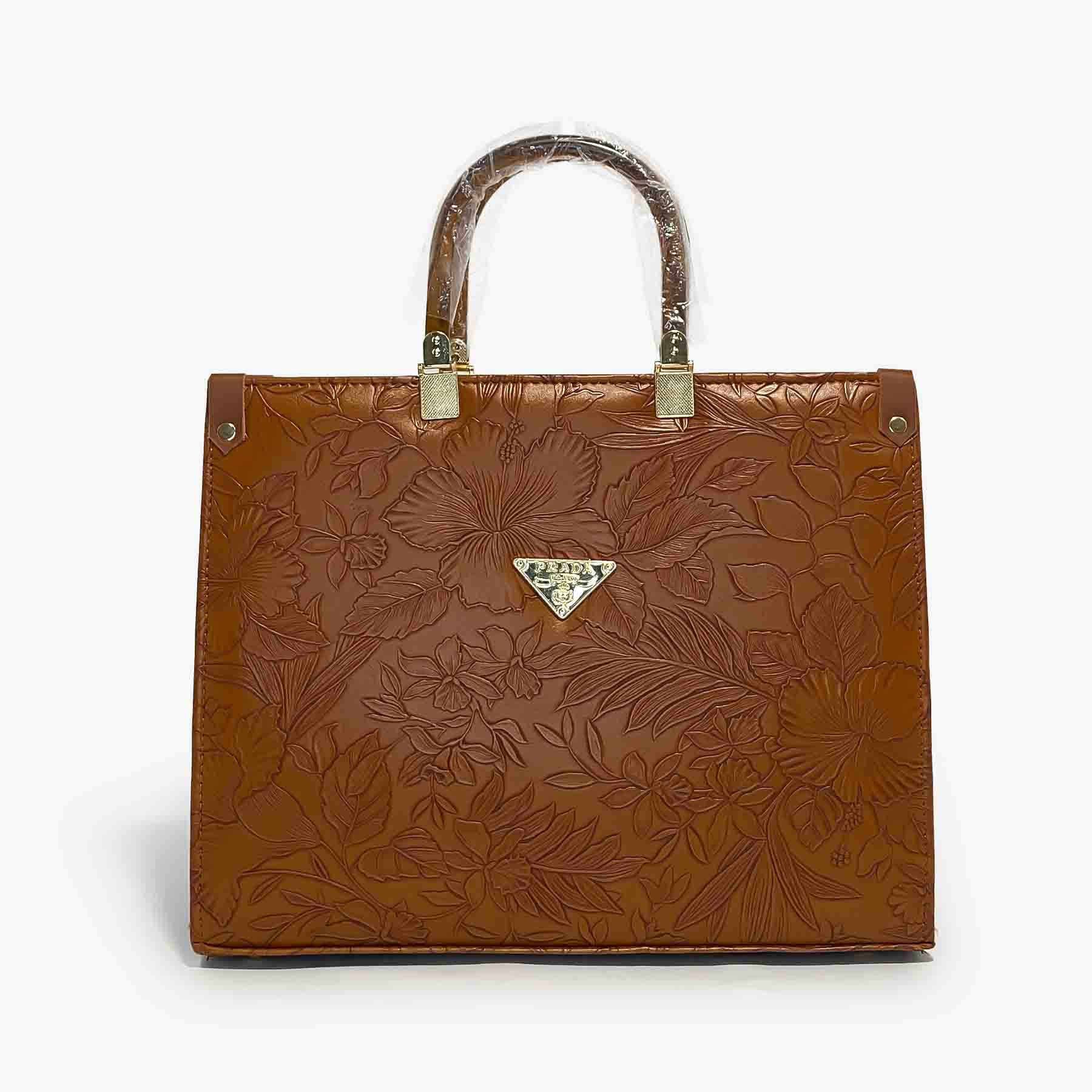 Flowers Designing Tote Bag Brown