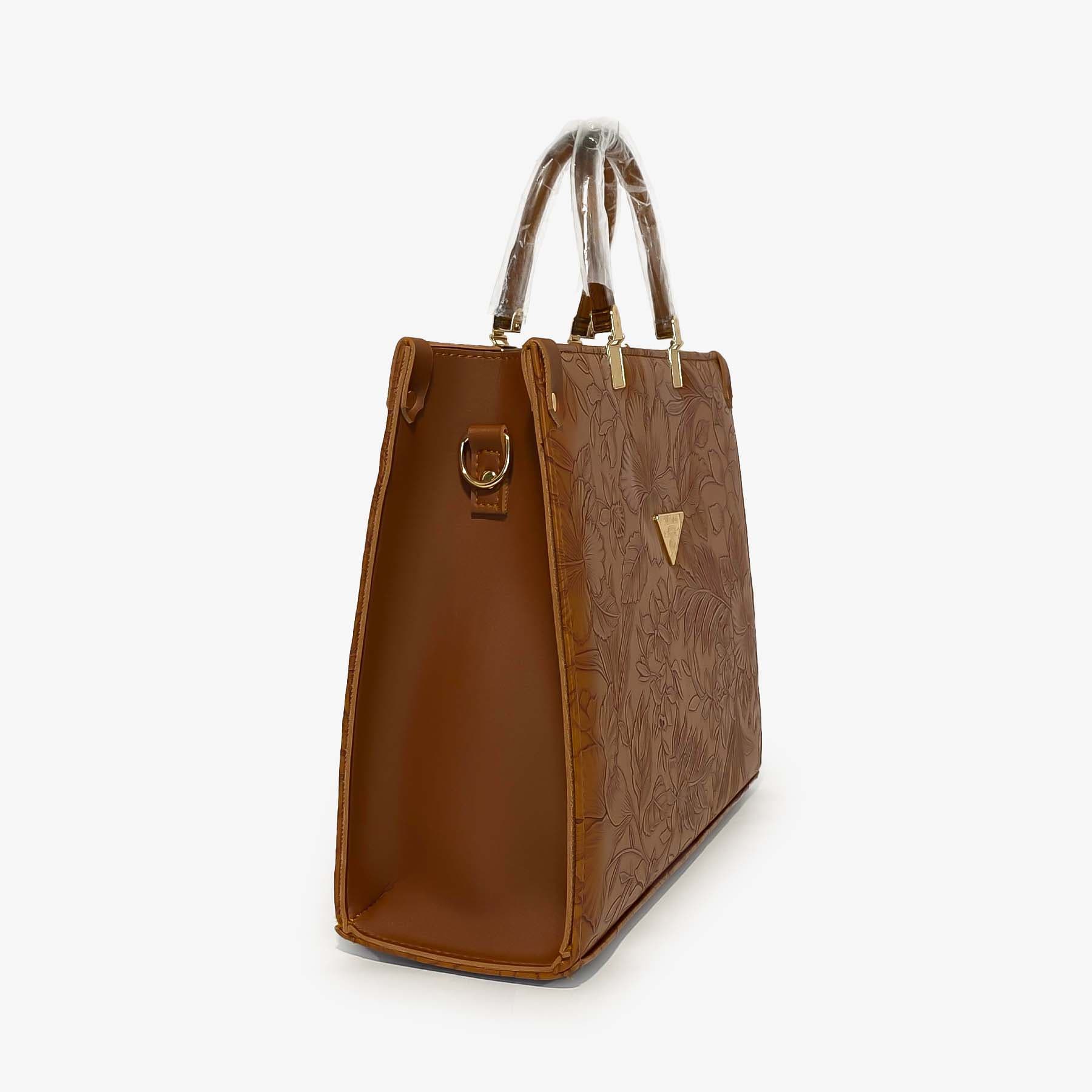 Flowers Designing Tote Bag Brown