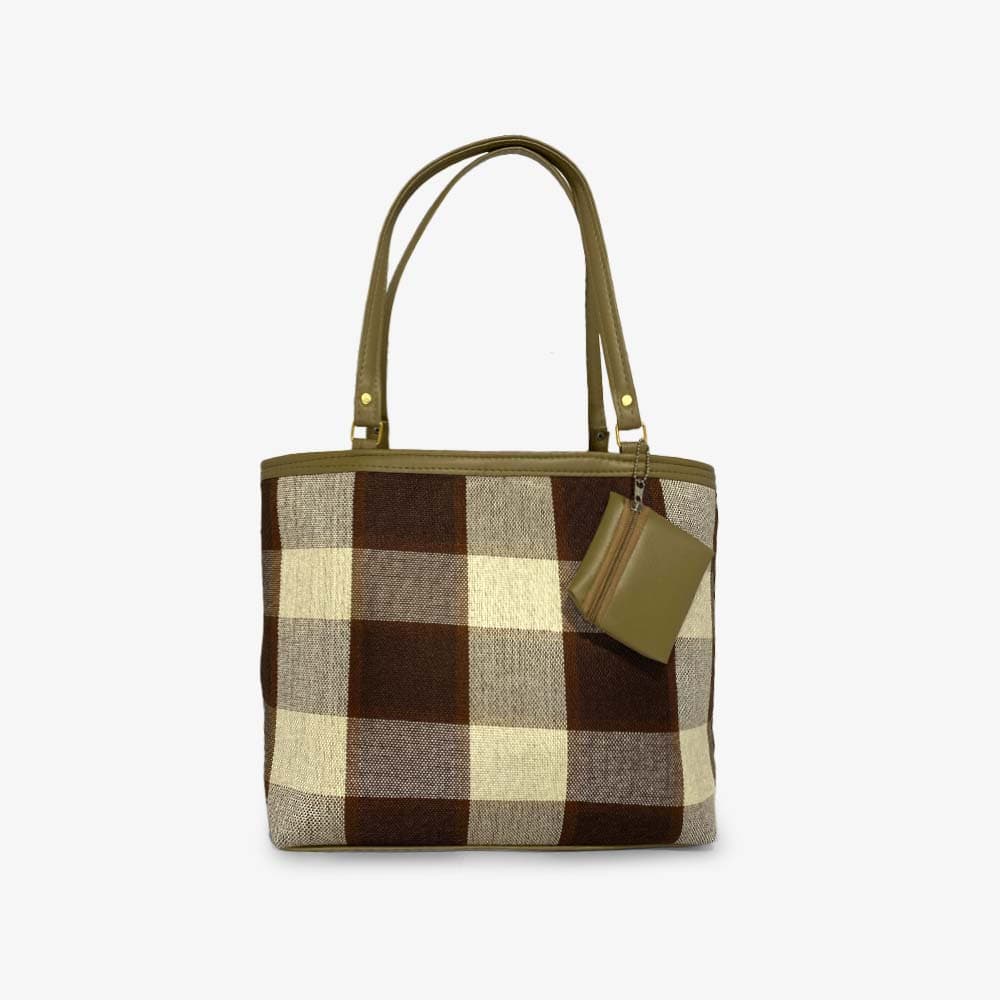 Zenve Check Pattern Tote Bag Maroon