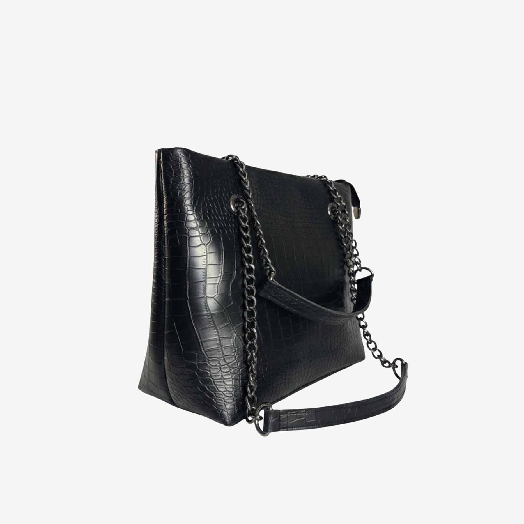 Premium Croco Leather Tote Bag Black