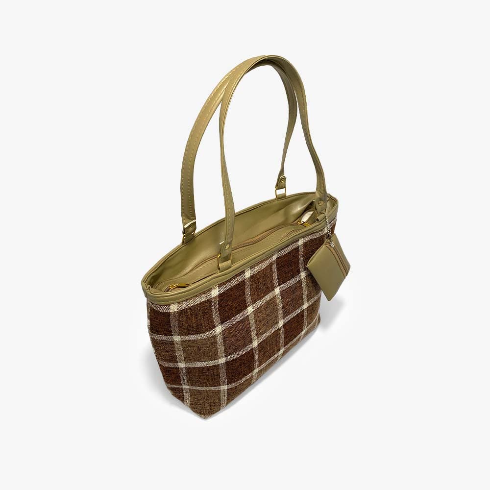 Zenve Check Pattern Tote Bag Brown Zenve Check Pattern Tote Bag Brown